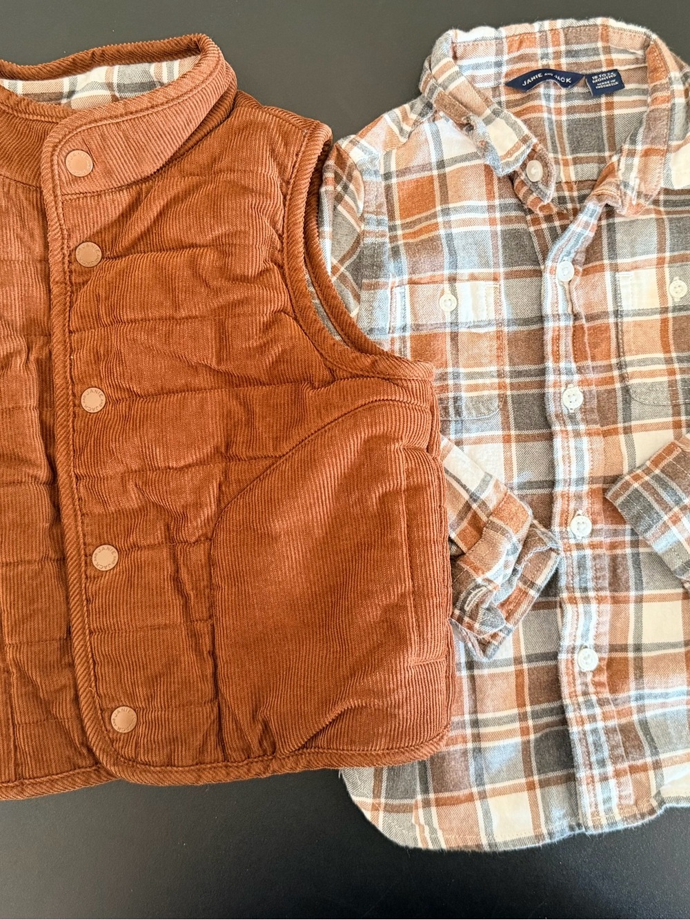 Janie and Jack Rust Brown Corduroy Puffer Vest with matching button down